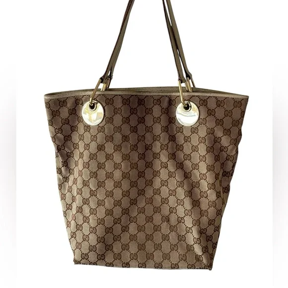 GUCCI GG Canvas Tote Bag Beige Gold - Picture 3 of 13